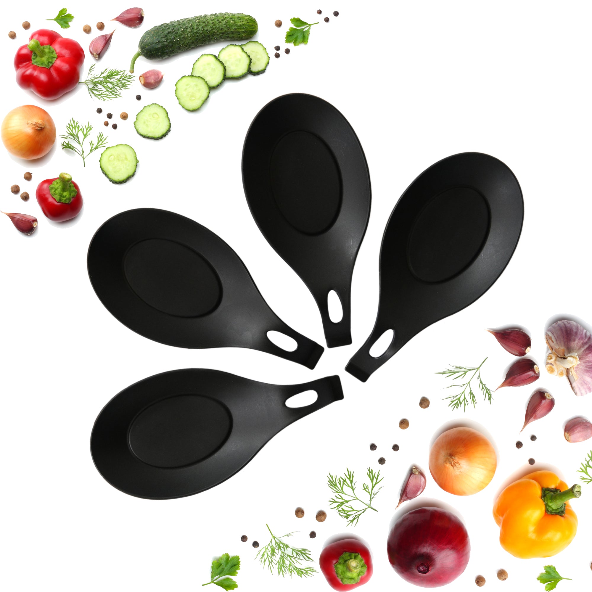 Silicone Spoon Rests (Set of 4) - Black