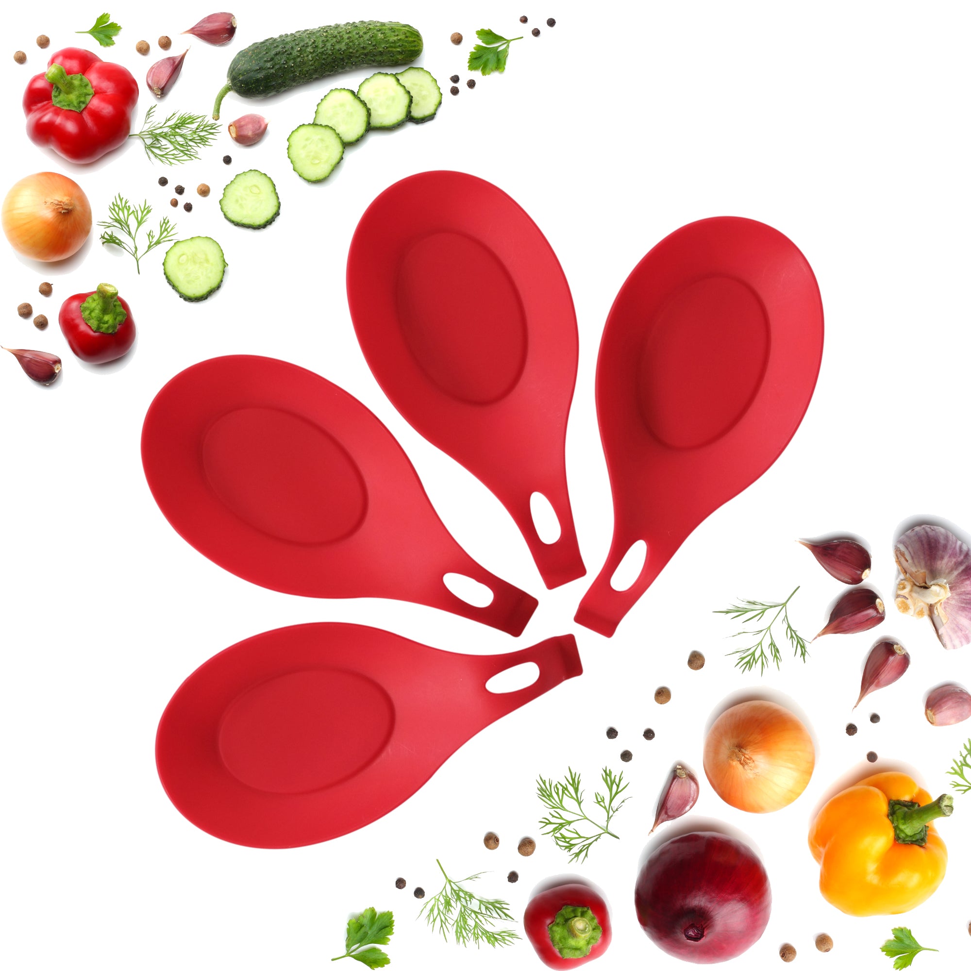 Silicone Spoon Rests (Set of 4) - Red